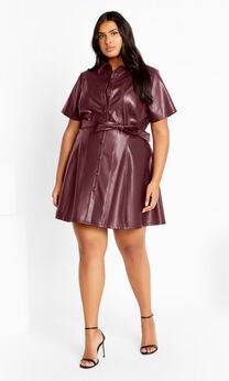 Faux Leather Hunter Dress - berry