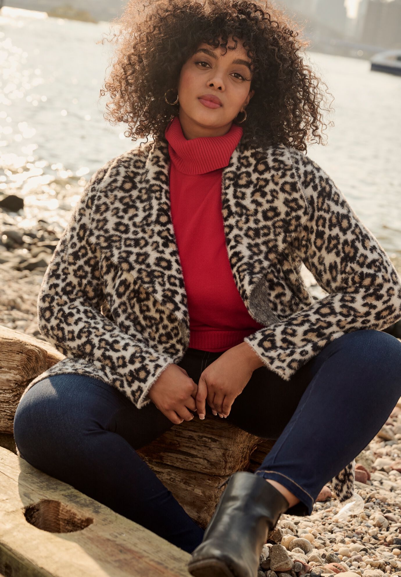 Turtleneck Tunic Sweater, VIBRANT RED, alternate image number 2