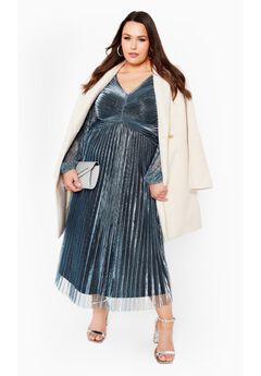 Pleated Plisse Blouson Sleeve Dress