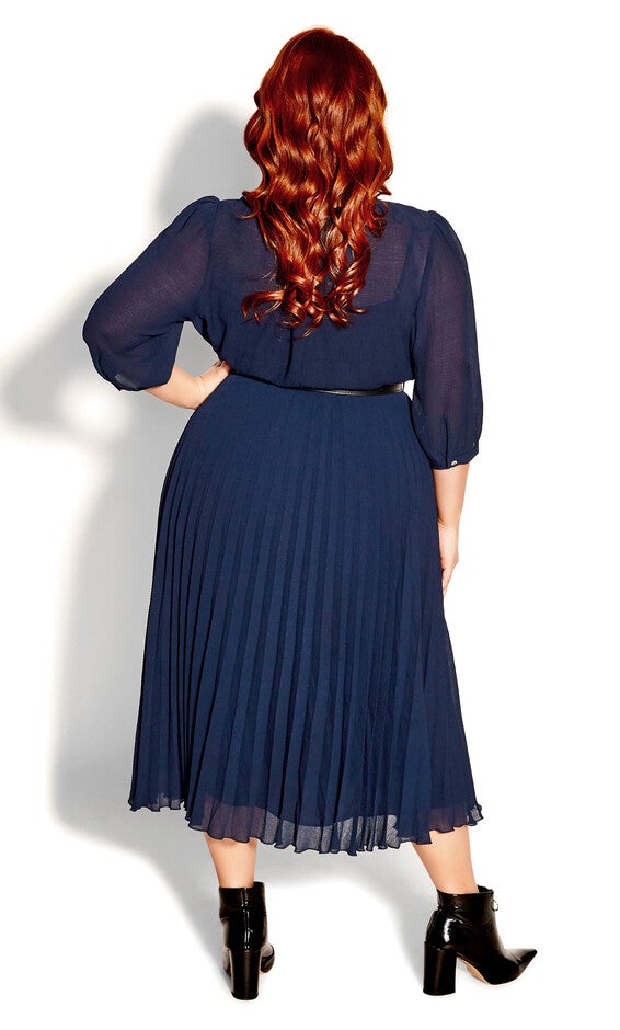 Love Pleat Elbow Sleeve Dress - navy, BLUE, alternate image number null