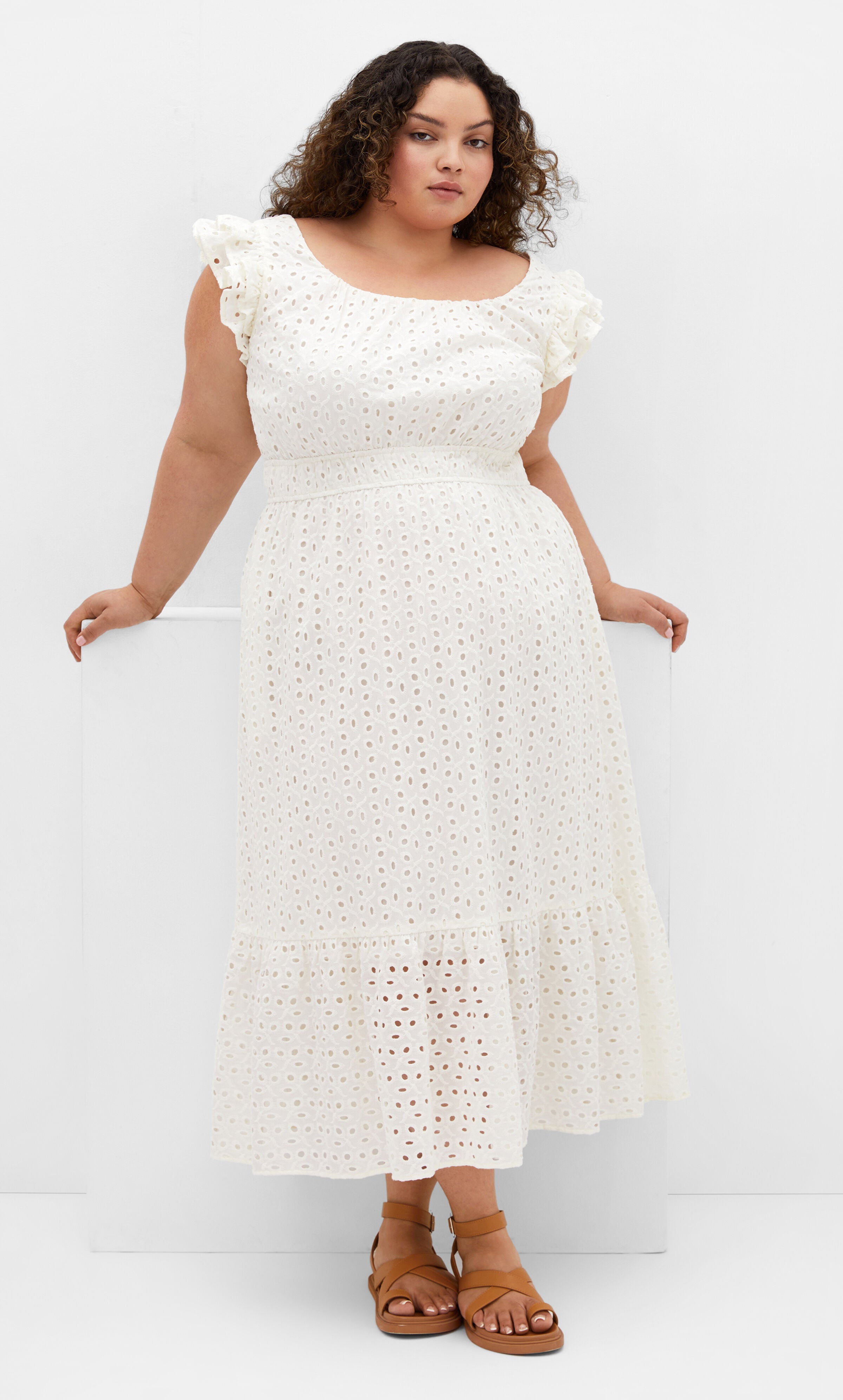 Sweet Broderie Midi Dress - ivory, WHITE, hi-res image number 0