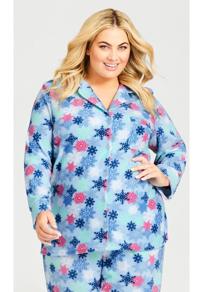 Snowflake Button Fleece Sleep Top, SNOWFLAKE PRINT, hi-res image number 0