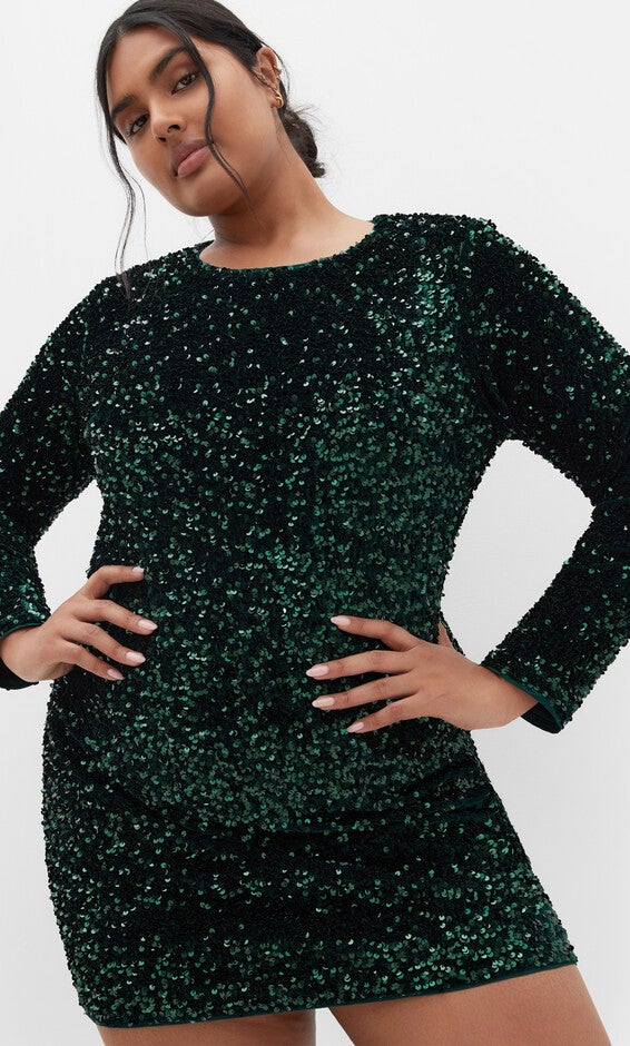 Sequin Eclipse Dress - emerald, GREEN, alternate image number 3