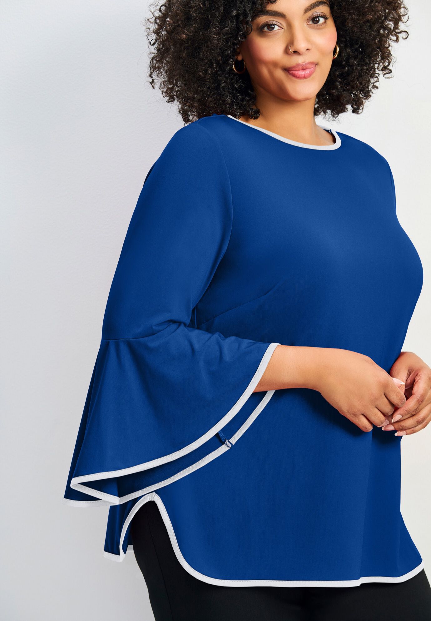 Ivana Contrast Bell Sleeve Top, DARK SAPPHIRE, alternate image number 4