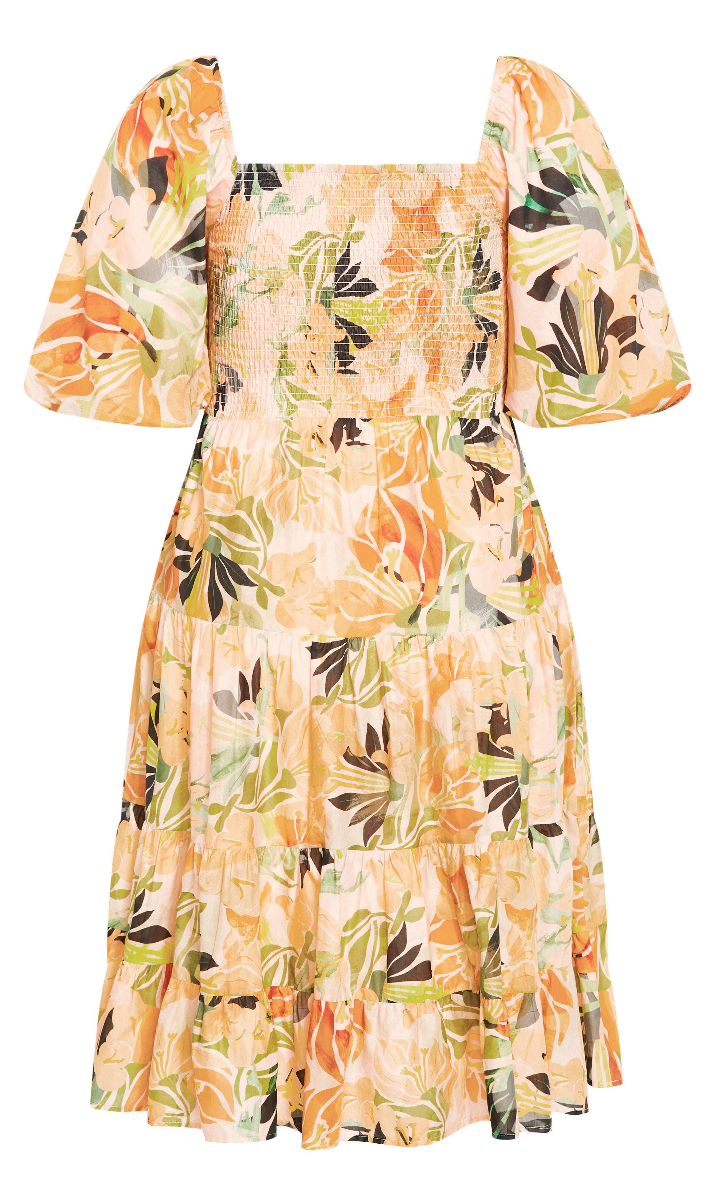 Ariella Puff Sleeves Tier Print Dress - miami, ORANGE, alternate image number 5