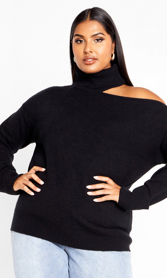 Cold Shoulder Jumper - black, BLACK, hi-res image number 0