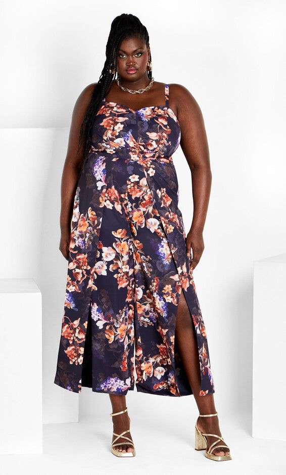 Abigail Print Jumpsuit - navy bouquet, BLUE, hi-res image number 0