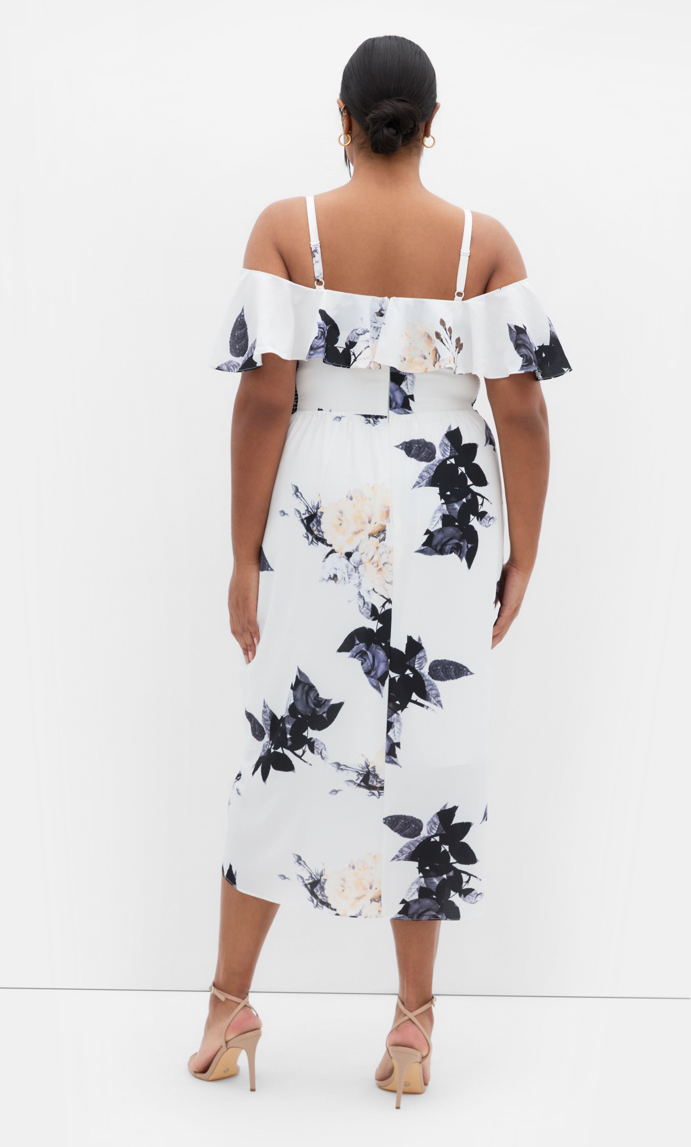 Floral Drape Midi Dress - cream, WHITE, alternate image number 1