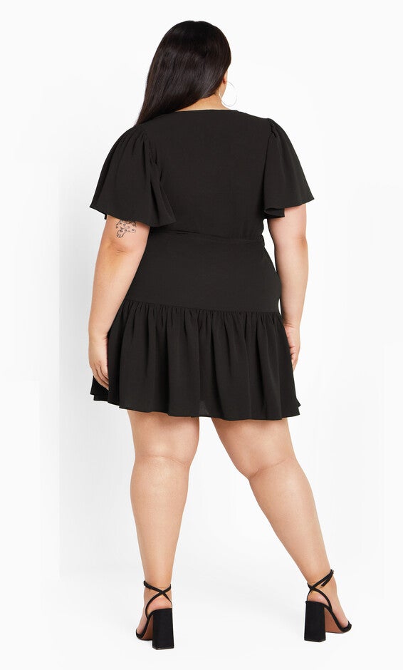 Catherine Faux Wrap Tier Dress - black, BLACK, alternate image number null