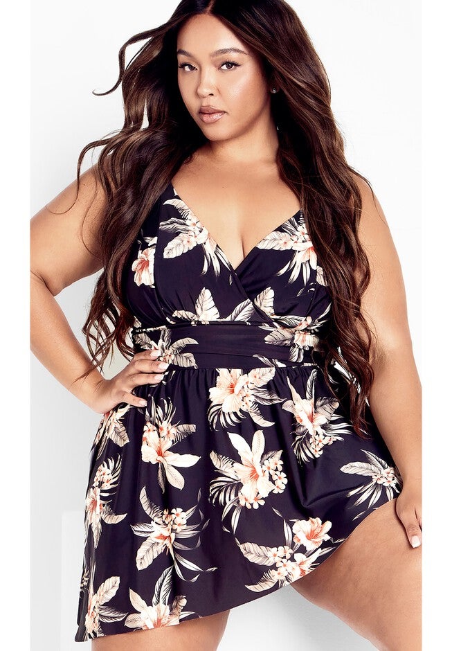 Ischia Overlay 1Piece print - black tropics, BLACK, hi-res image number 0
