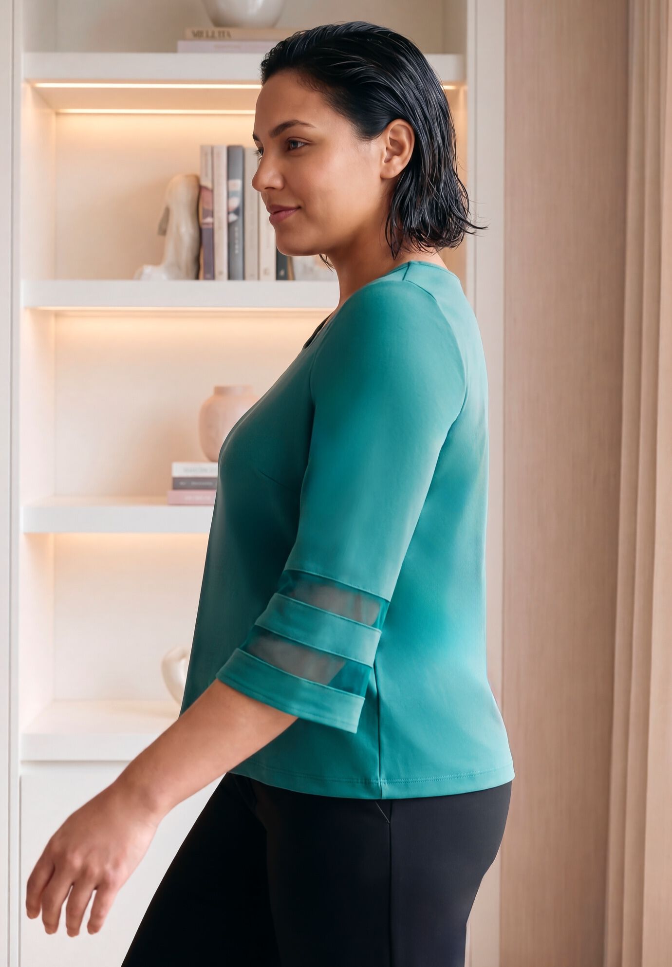 Sheer Bell Sleeve Tunic, MYSTIC PINE, alternate image number 3