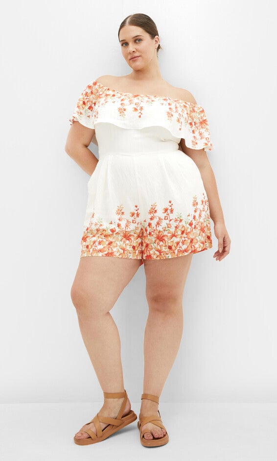 Poppy Print Playsuit - ivory, ORANGE, alternate image number 1