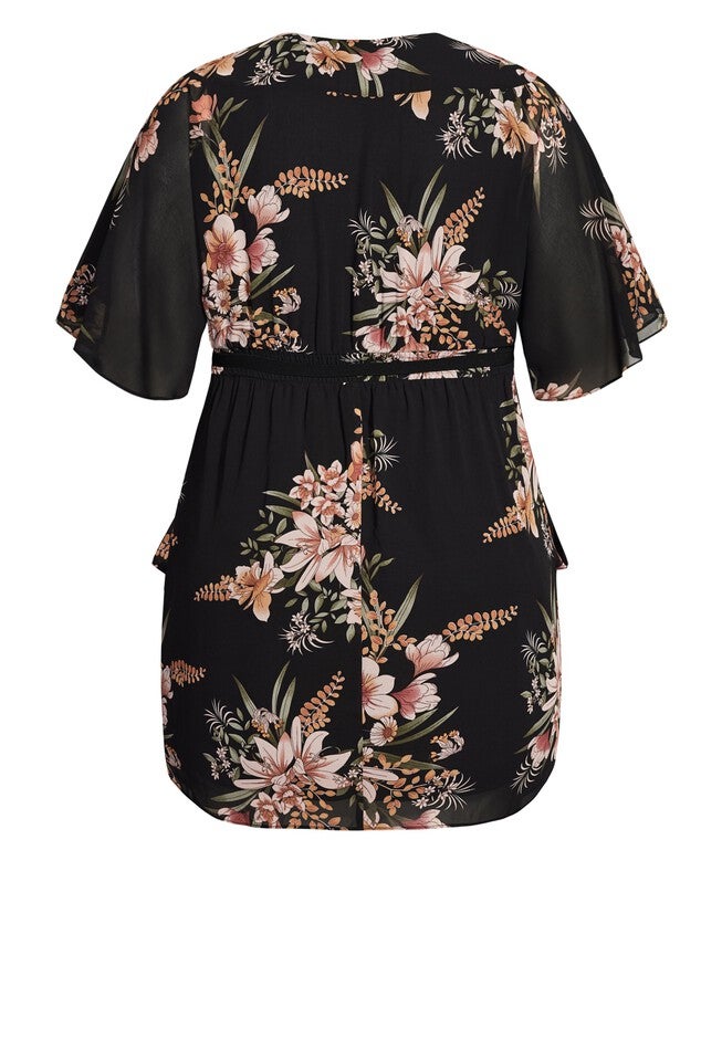 Sweet Floral Wrap Dress - black, BLACK, alternate image number null