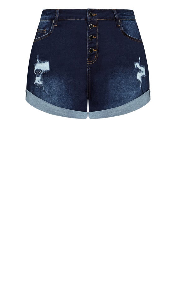 Denim Distressed Detail Cuff Short - dark denim, BLUE, alternate image number 4