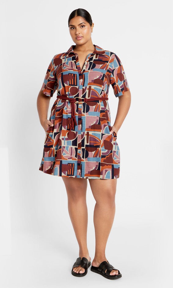 Amara Print Dress - brown, LA PALMA, hi-res image number null