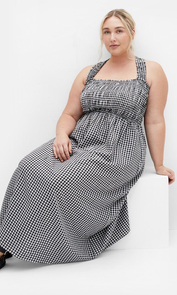 Cute Gingham Maxi Dress - black, BLACK, alternate image number null