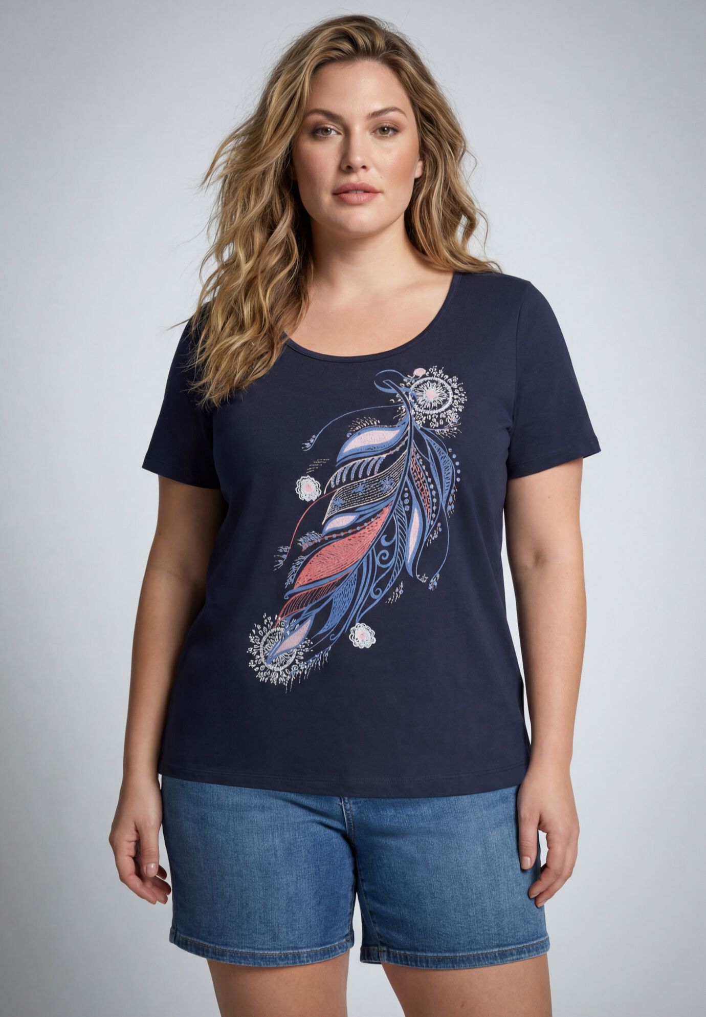 Scoop Neck Graphic Tee, NAVY FEATHER, on-hover image number 1