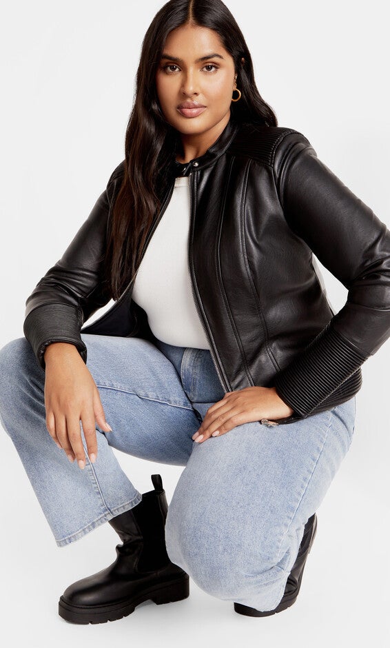 Ribbed Biker Jacket - black, BLACK, hi-res image number 0