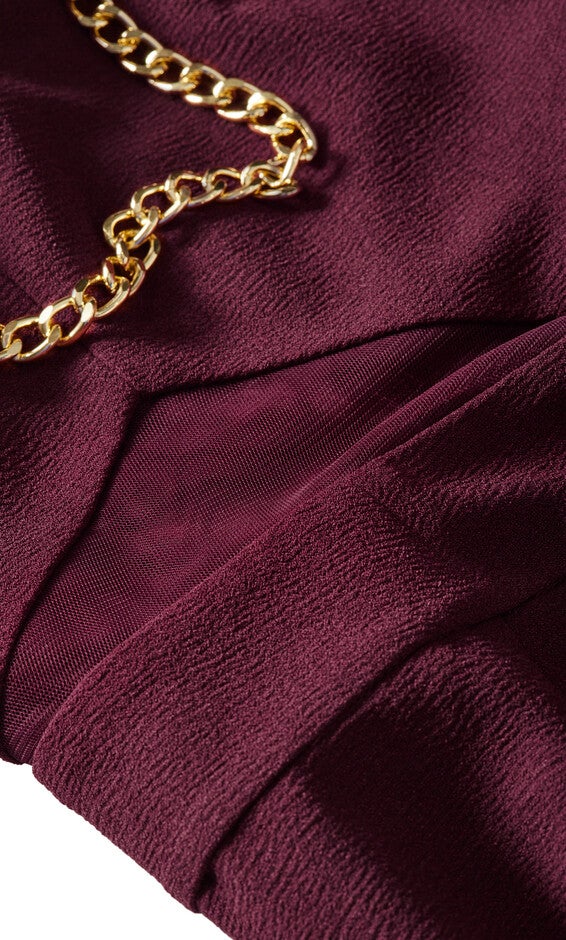 Ann Chain Sleeveless Wide Leg Jumpsuit - oxblood, RED, alternate image number 5