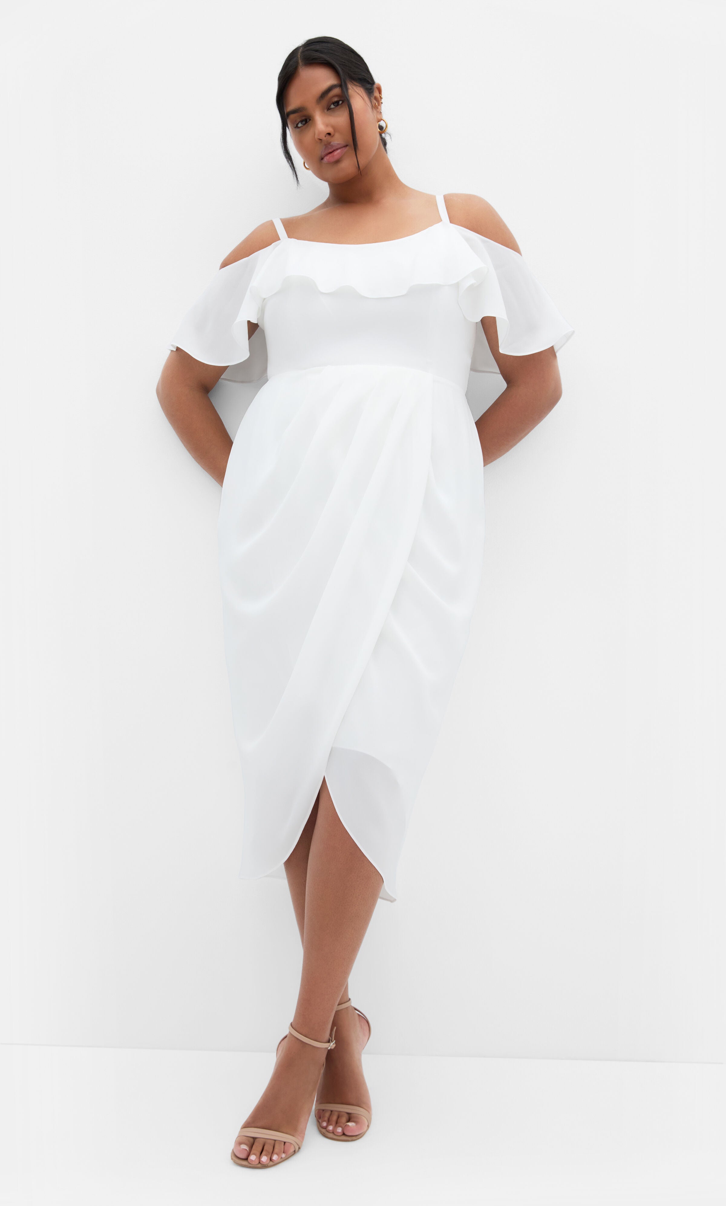 Flirtation Drape Midi Dress - ivory, WHITE, hi-res image number 0