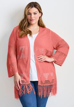 Pointelle Fringe Cardigan