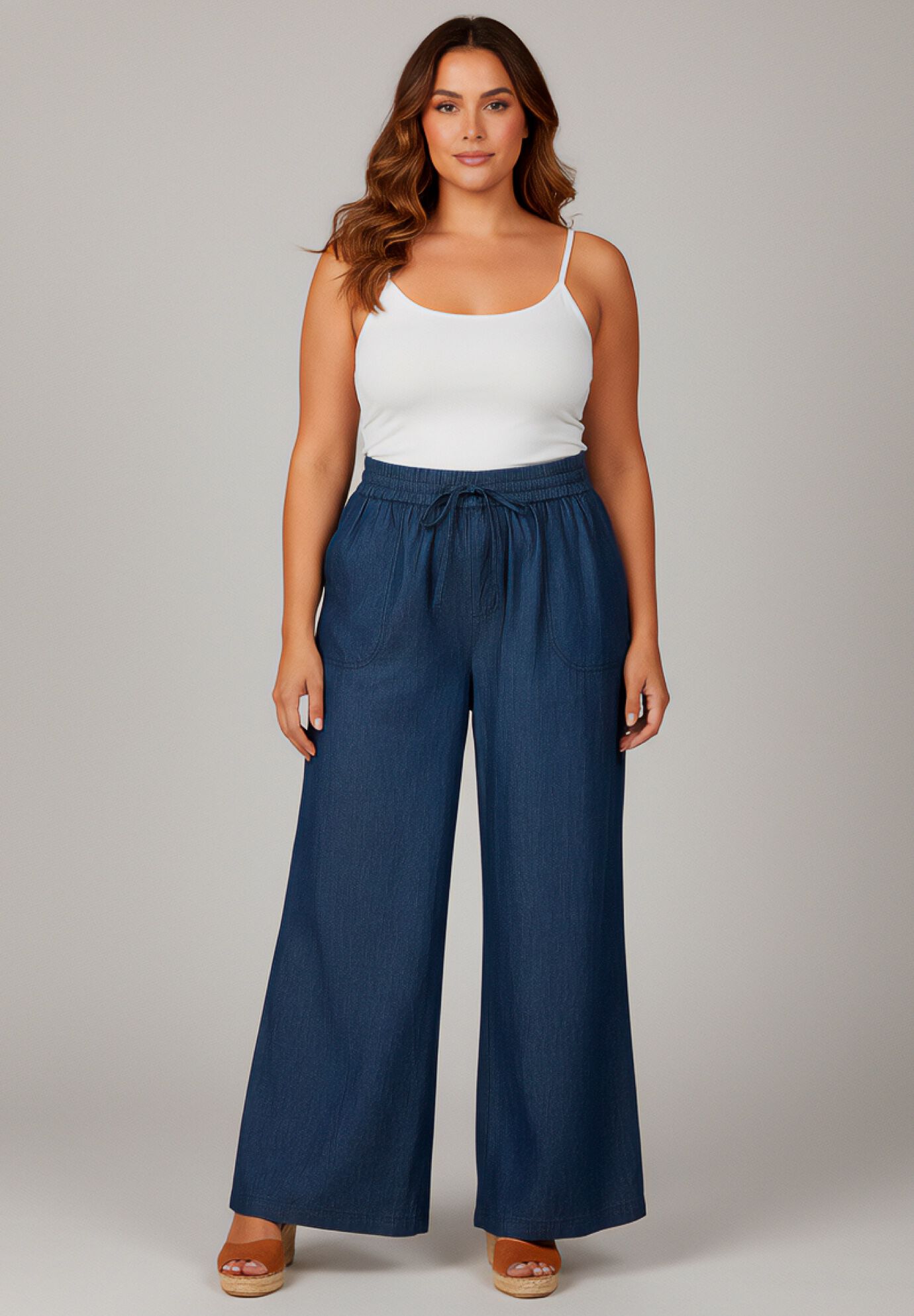Wide-Leg Drawstring Pant, DARK WASH, on-hover image number 1