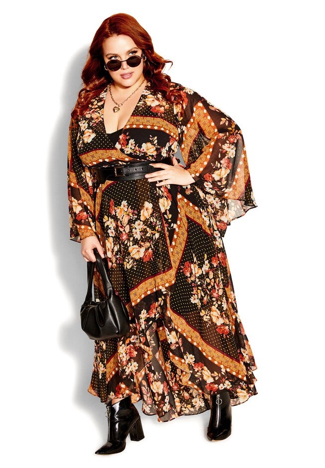 Falling Floral Maxi Dress - black, BLACK, on-hover image number 1