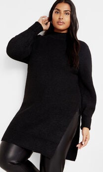 Longline Split Sweater - black