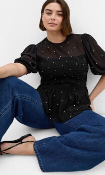 Esther Spot Print Shirred Top
