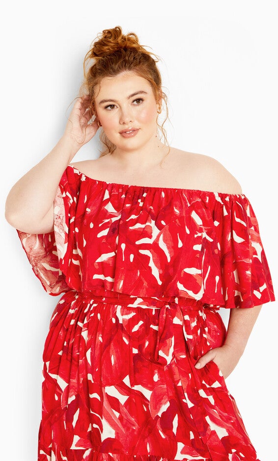 Boardwalk Print Maxi Dress - crimson, RED, alternate image number null