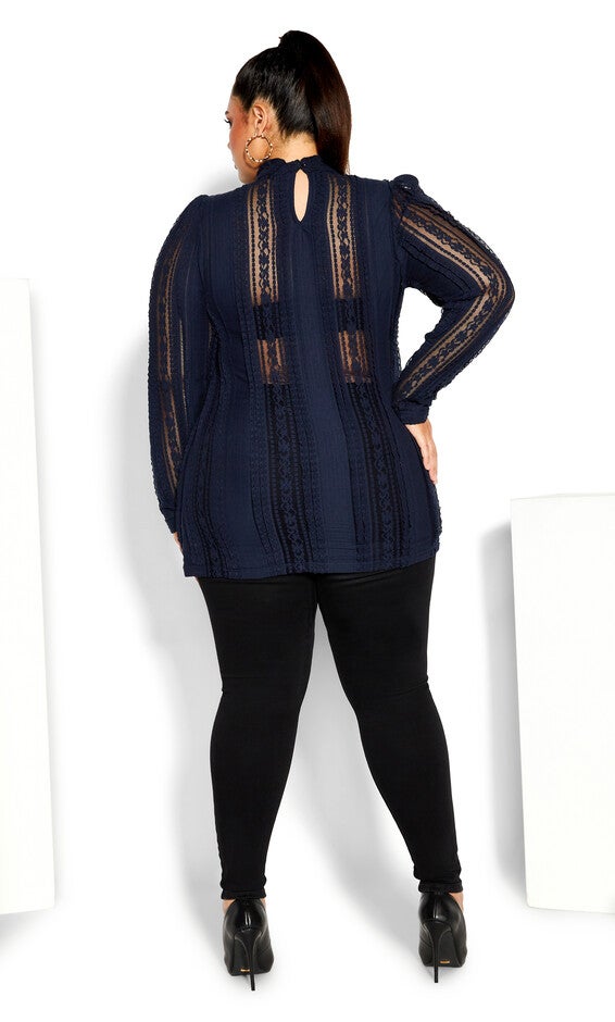 Paneled Lace Top - navy, BLUE, alternate image number 3