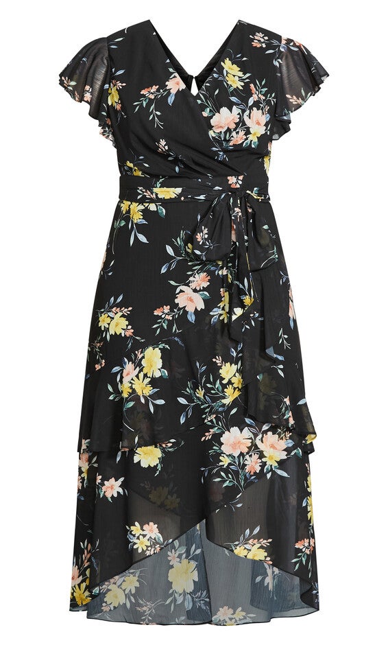 Flirty Tier Print Maxi Dress - black, GREY, alternate image number null