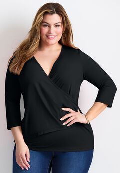 Side Ruched Faux Wrap Top