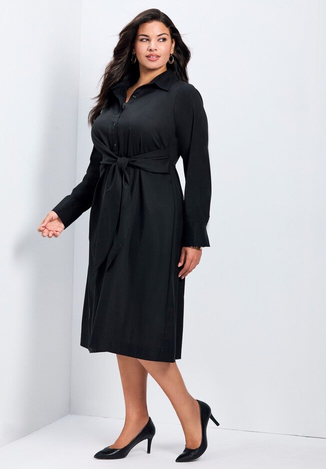 Bethany Pln Cotton Poplin Tie Front Shirtdress, BLACK, alternate image number null