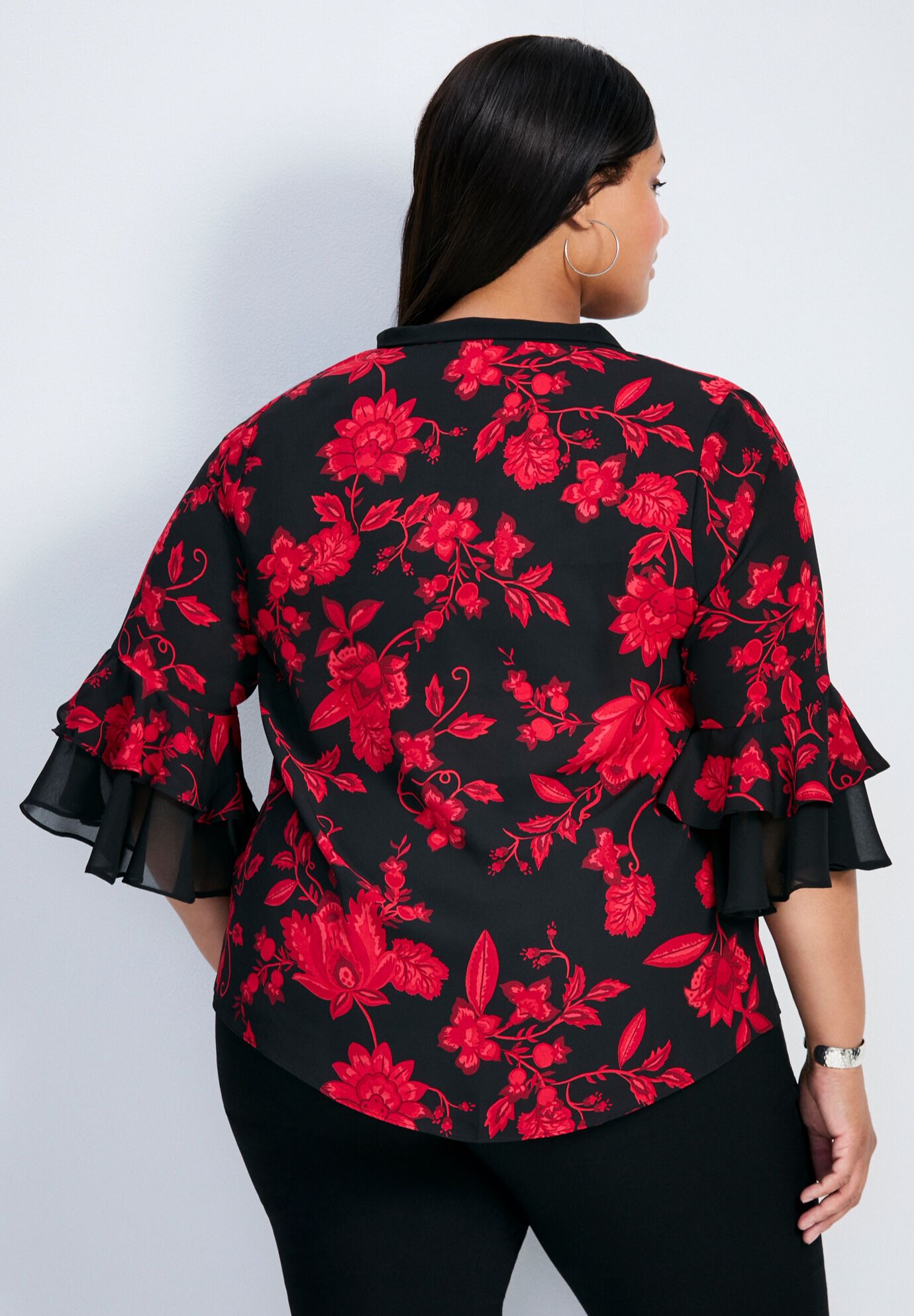 Cassie Frill Detail Blouse, SCARLET BLOOM, on-hover image number 1
