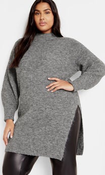 Longline Split Sweater - grey marle