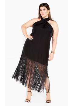Calypso Fringe Dress - black