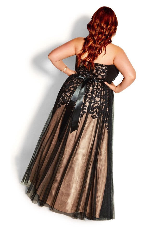 Embroidered Tulle Maxi Dress - black, BLACK, on-hover image number 1