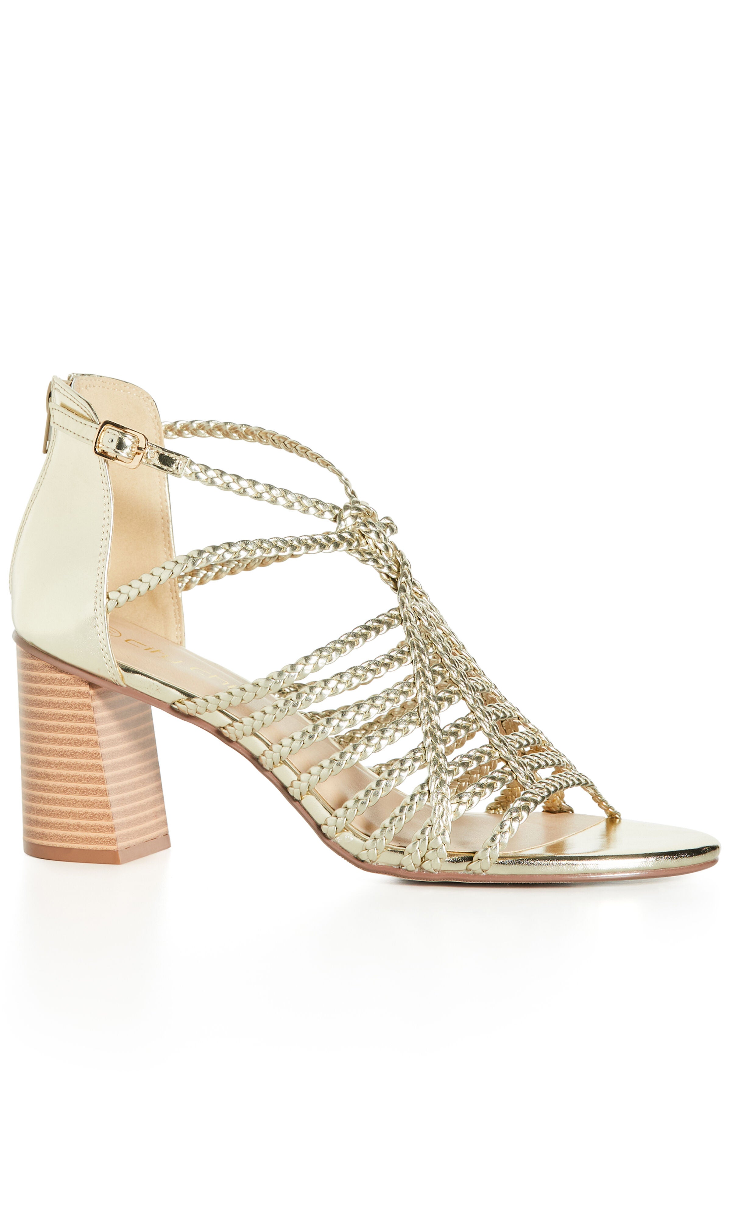 WIDE FIT Braided Front Straps Mida Block Heel - gold, YELLOW, alternate image number 2