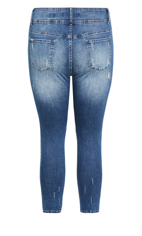 Patched Apple Skinny Jean - mid denim, BLUE, alternate image number 4