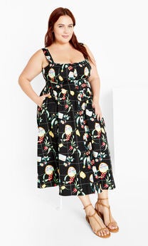 Postcards Print Cotton Dress - black