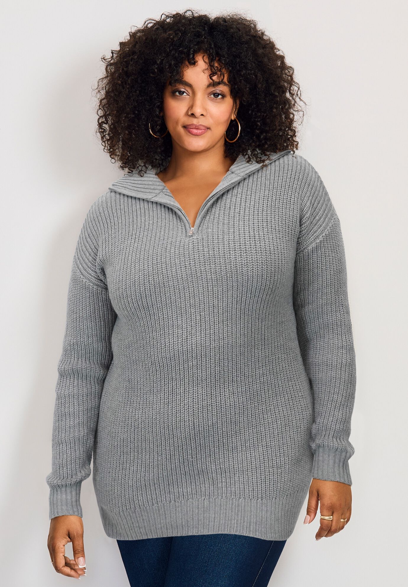 Half-Zip Pullover Sweater, MEDIUM HEATHER GREY, on-hover image number 1