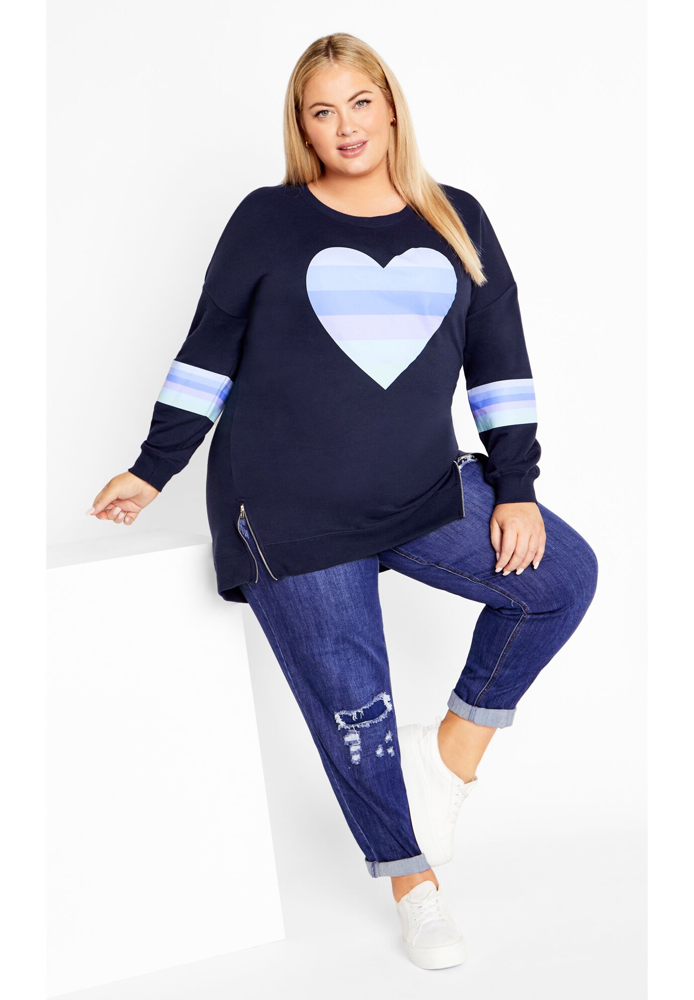 Rainbow Bright Sweater, NAVY, on-hover image number 1