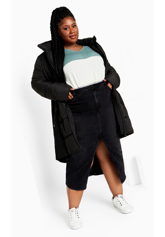 Charlotte High Neck Zip Hood Coat, BLACK, on-hover image number null