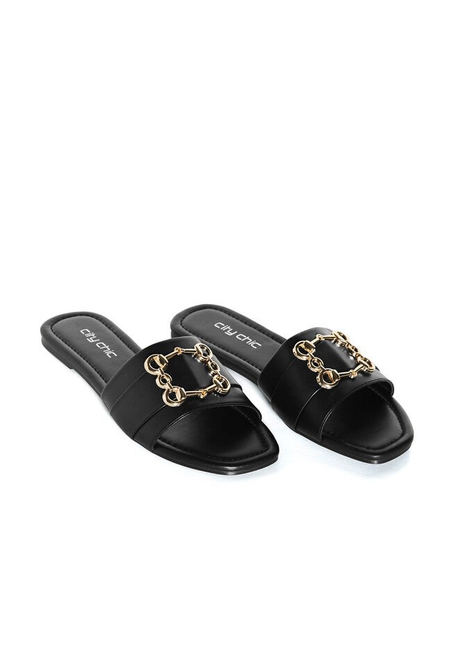 Bejewel Gold Chain Slide - black, BLACK, alternate image number null