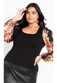May Contrast Floral Sleeve Sweater