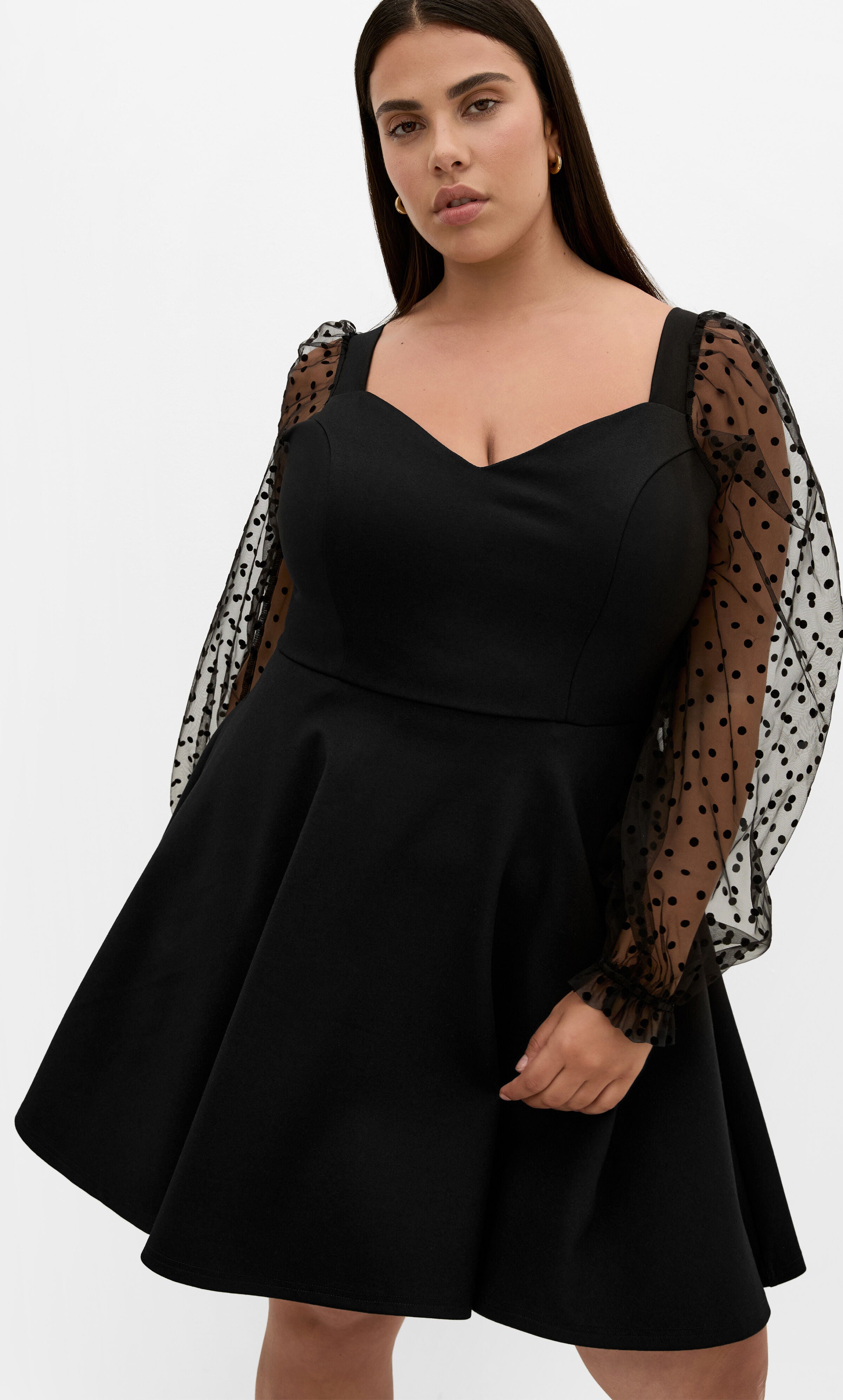 Asher Spot Sleeve Skater Dress - black, BLACK, alternate image number 3