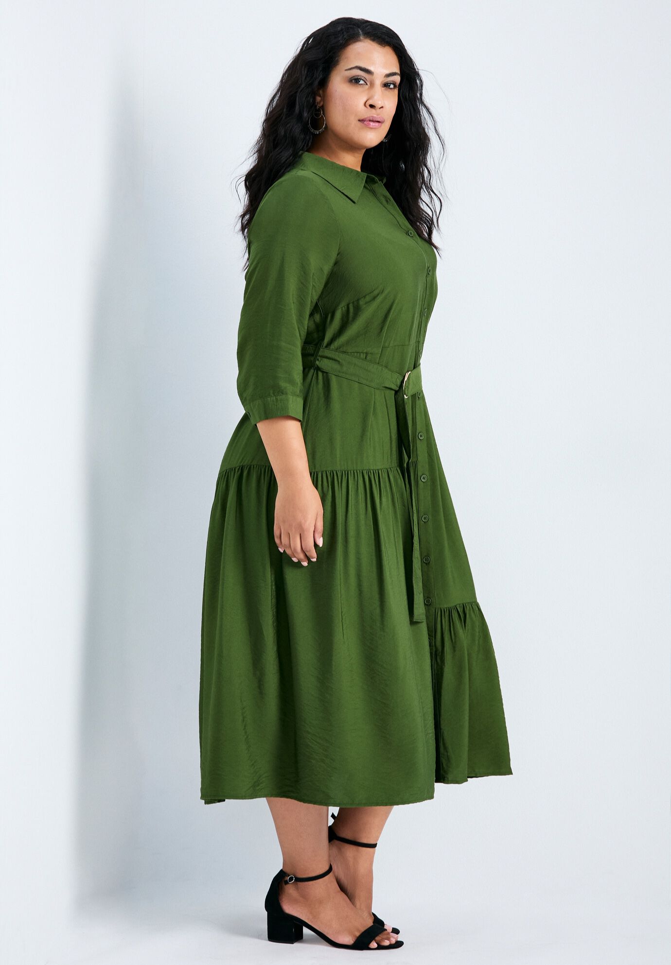 Flora Belted Shirtdress, OLIVE GREEN, alternate image number 1
