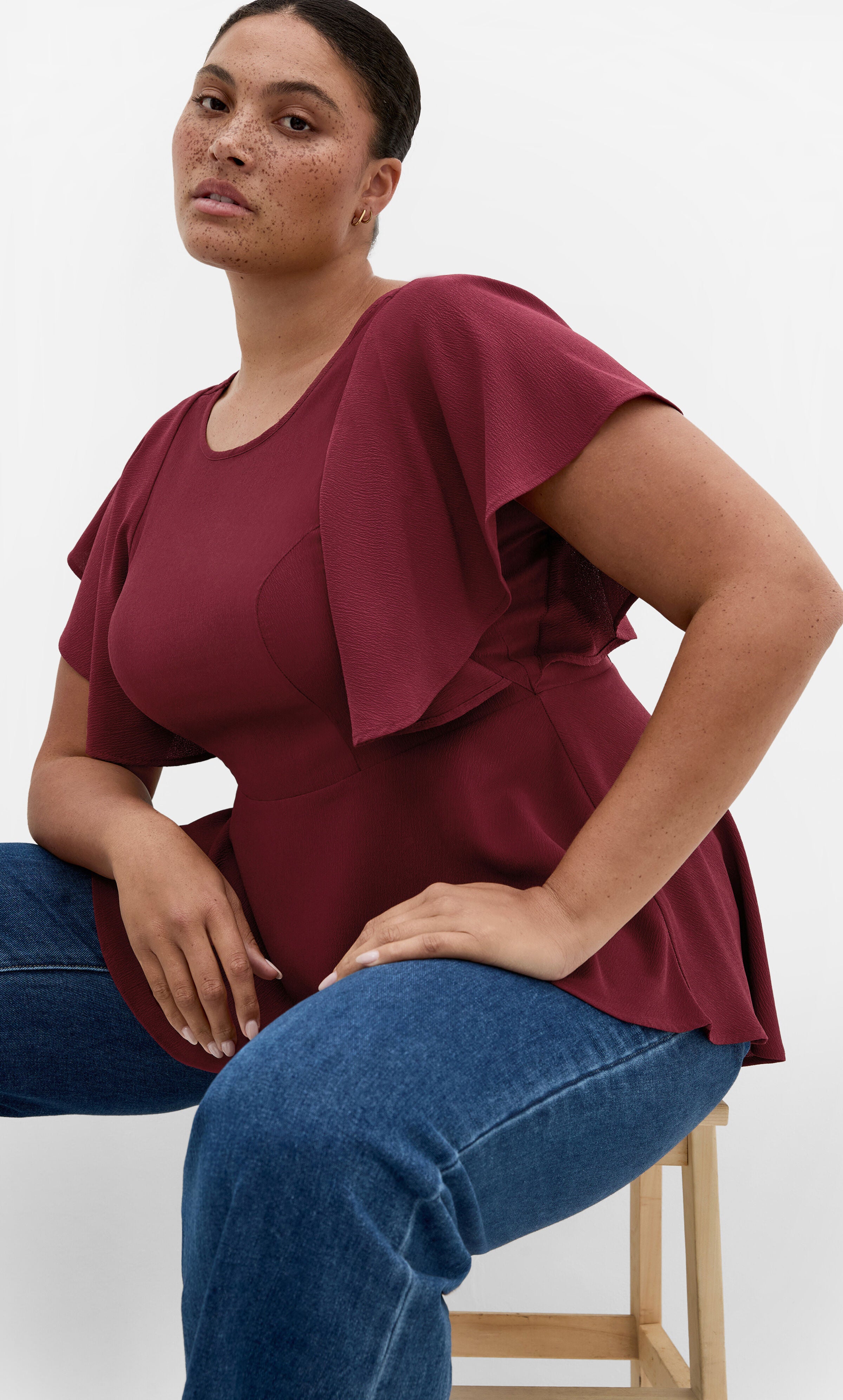 Romantic Mood Peplum Top, RED, hi-res image number 0