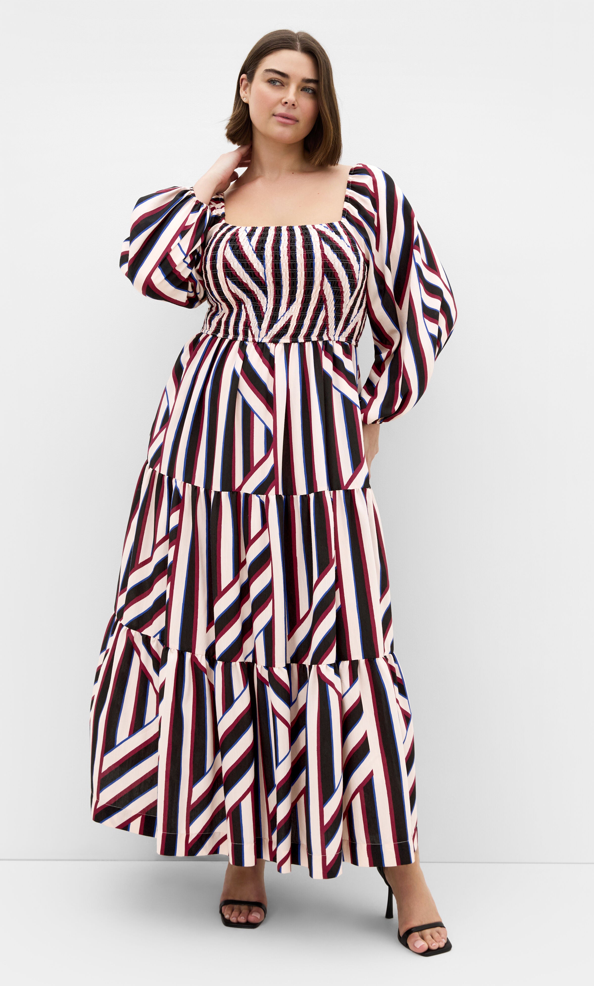 Timeless Stripe Shirred Maxi Dress, BLACK, hi-res image number 0